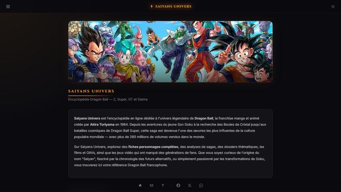 Aperçu du site Saiyans Univers
